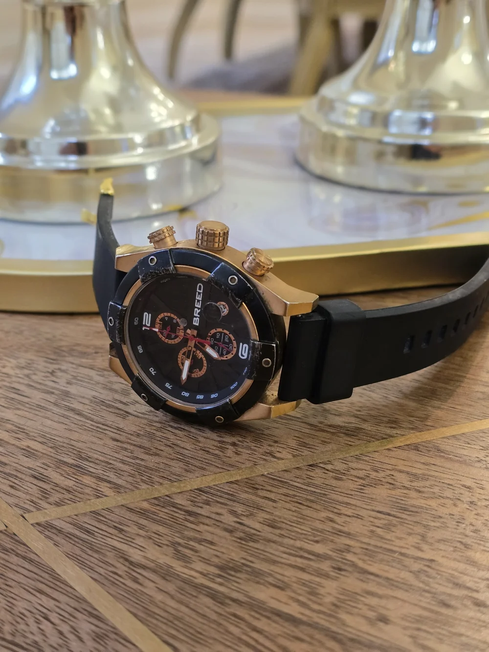 BREED Black and Rose Gold Chronograph Watch